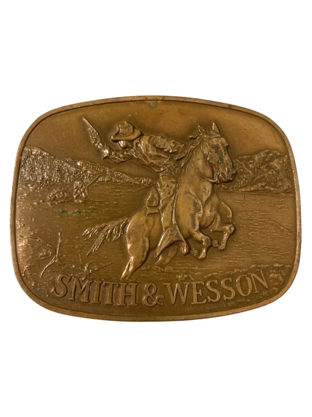 Vintage Smith & Wesson "The Hostiles" Brass Belt Buckle 1975 Distressed Worn